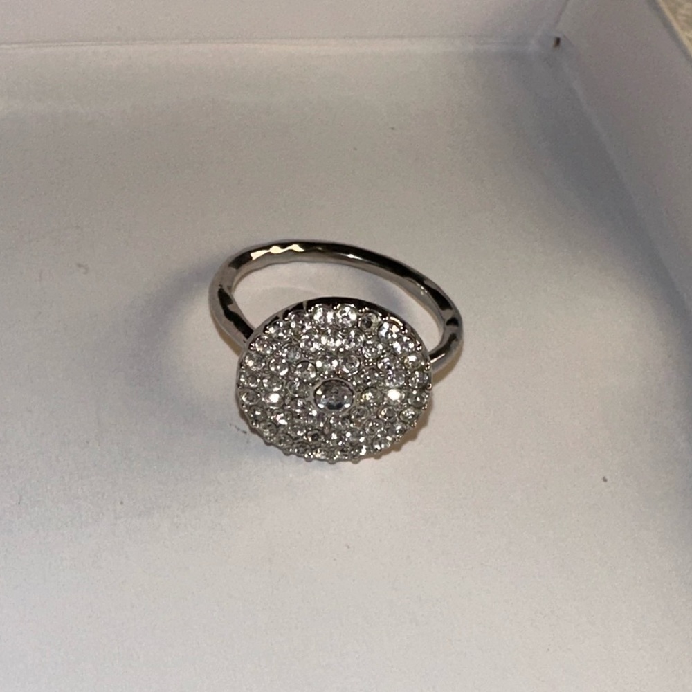 Sterling Silver Pavé Crystal Circle Ring - Silver